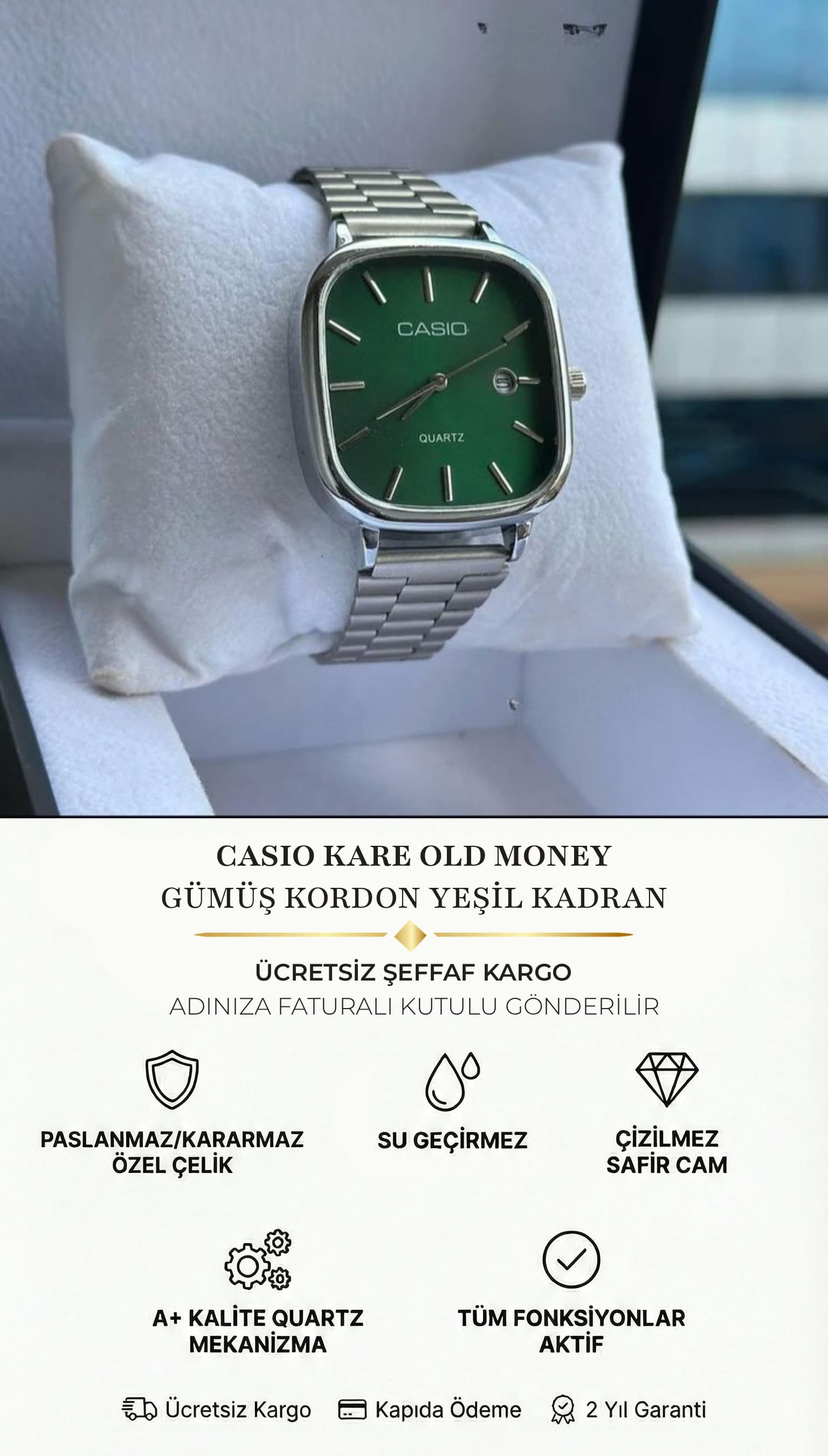 Casio Old Money Kare Yeşil